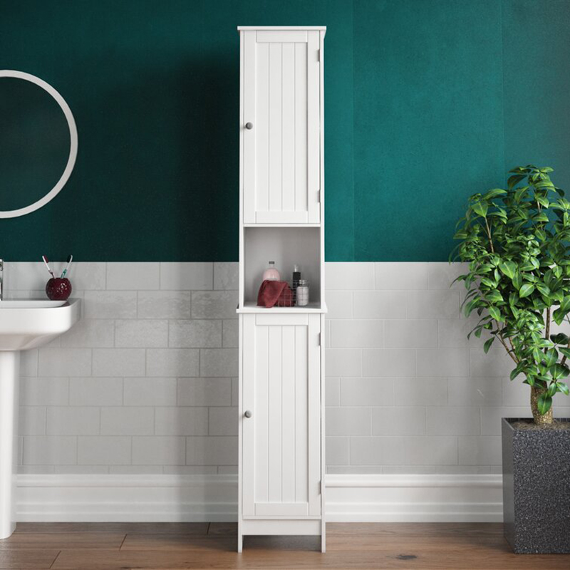 2023 Luxury Wood American Shallow Narrow Bathroom Furniture Thin Tall Shelf Storage Cabinet for Bathroom with Ample Storage