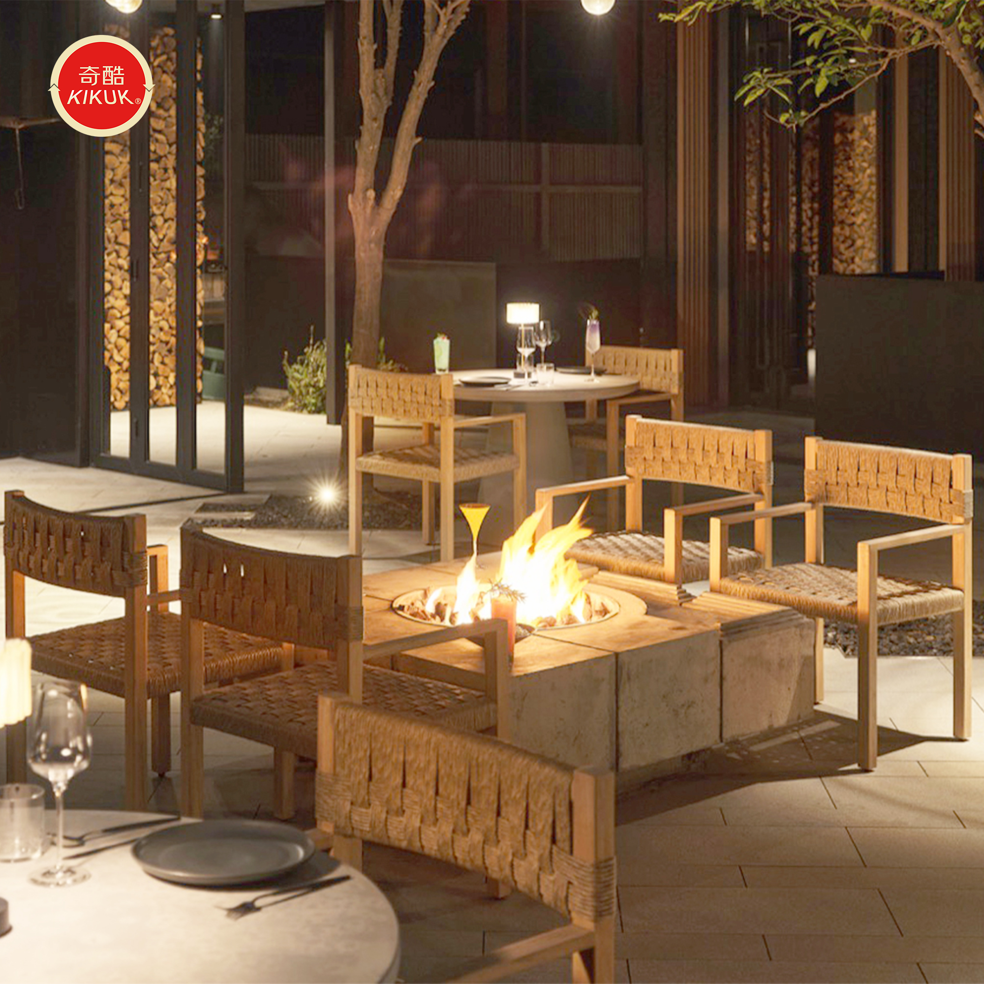 Durable Waterproof UV Resistant Outdoor Restaurant Furniture Commercial Terrace Table Rope Chair Set Suitable for Hotel Terraces