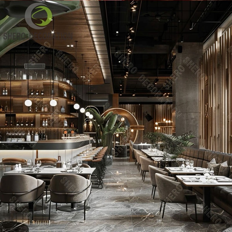 Modern Wood Restaurant and Bar Sets Furniture Fast Food Cafe Dining Tables and Chairs Counter for Hotels Bar Bakery Shop Booth