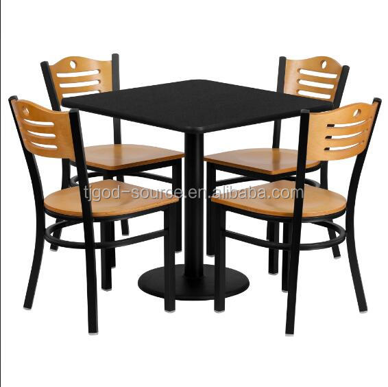 Custom square Oak Coffee Shop Furniture Commercial Solid Metal Seating Cafe Wood Wooden Restaurant Booth Table and Chairs Set