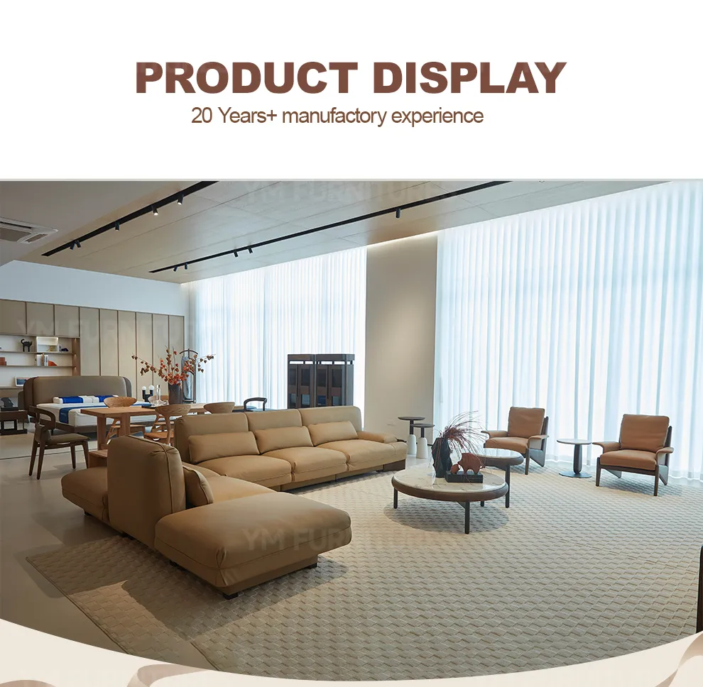 Banquet Lobby Decor Luxury Neutral Tone Leather Upholstered Accents Bespoke Premium L-Shape Sofa Furniture