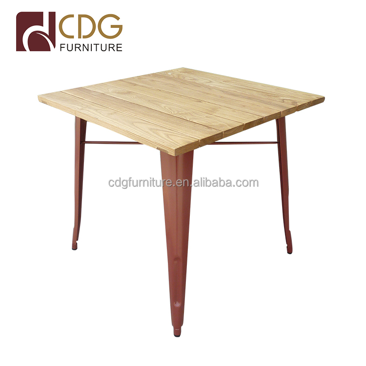 Cheap Industrial Wood Metal Cafe Shop Tables and Chairs Antique Style Commercial Furniture Restaurant Table Set