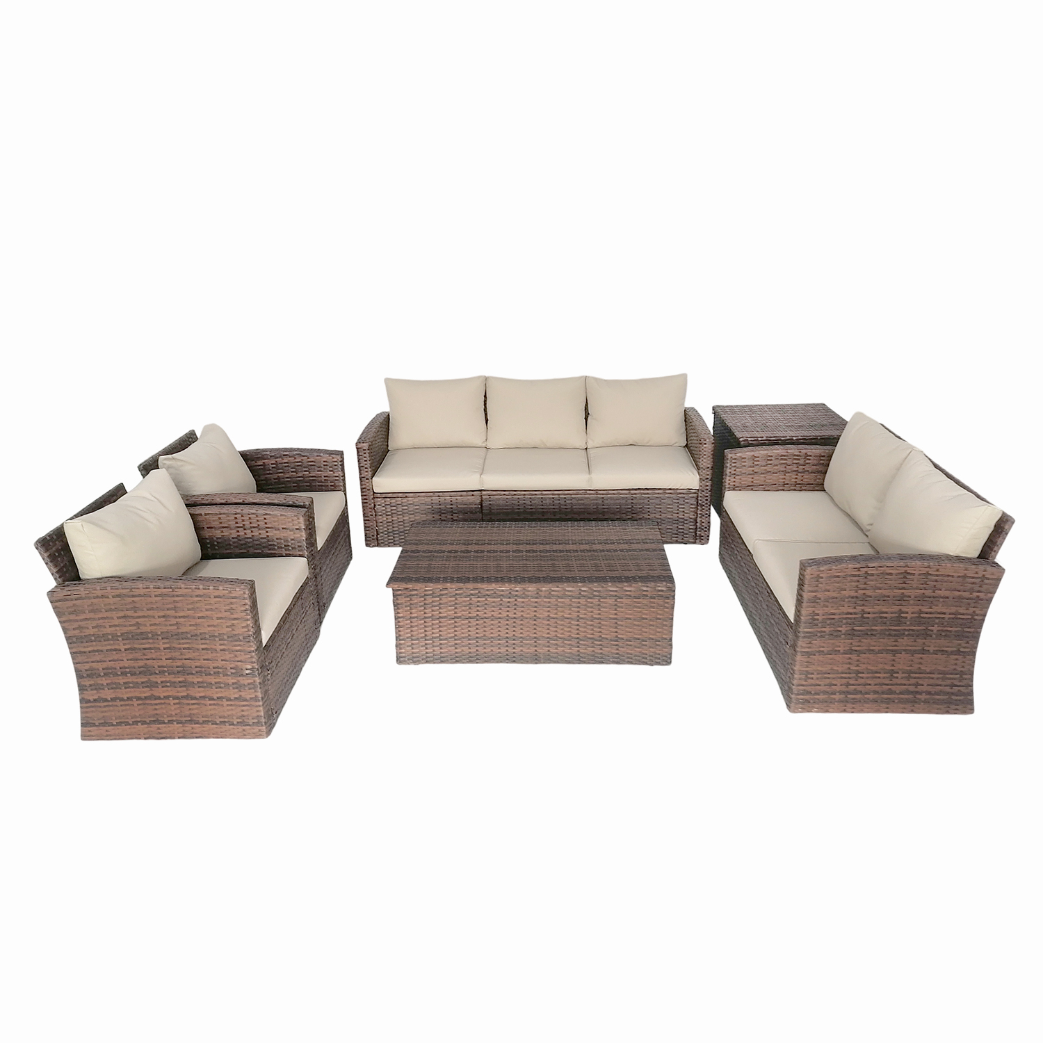 Factory Best Seller 7 Seat Patio Furniture Set Rattan Sofa Sets Indoor Outdoor Use Garden Furniture With Storage Table