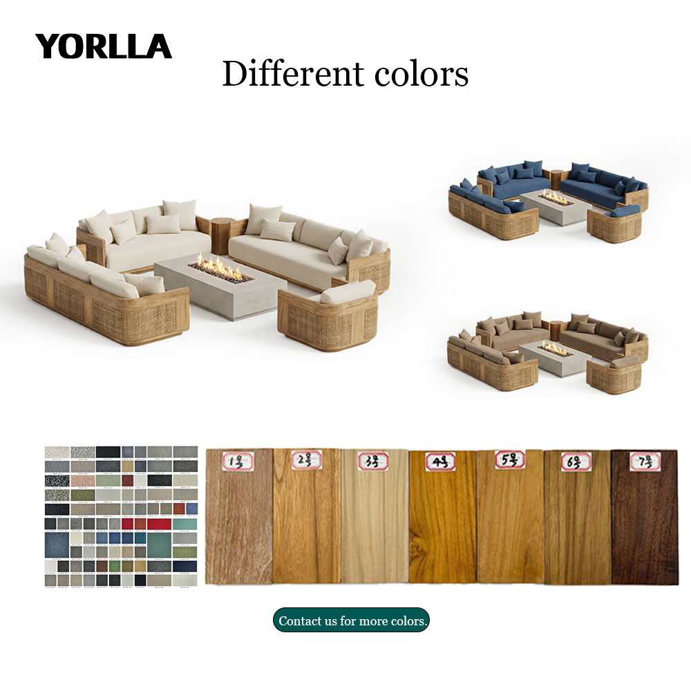Luxury Modern Garden Sofa Set All-Weather Teak Wood Rattan Outdoor Furniture Sectional Lounge Couch for Villa Hotel Patio