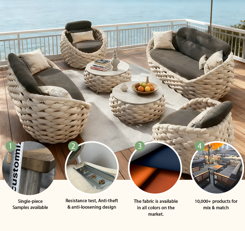 Custom Modern Outdoor Furniture Waterproof Weather Resistant Rope Weaving Garden Sofa Set for Courtyard Hotel Patio Restaurant