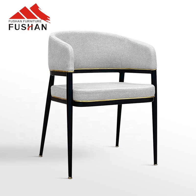 Modern Luxury Hotel Villa Restaurant Arm Chair Grey Fabric Upholstered Dining Chairs Soft Backrest Custom Lounge Single Chair