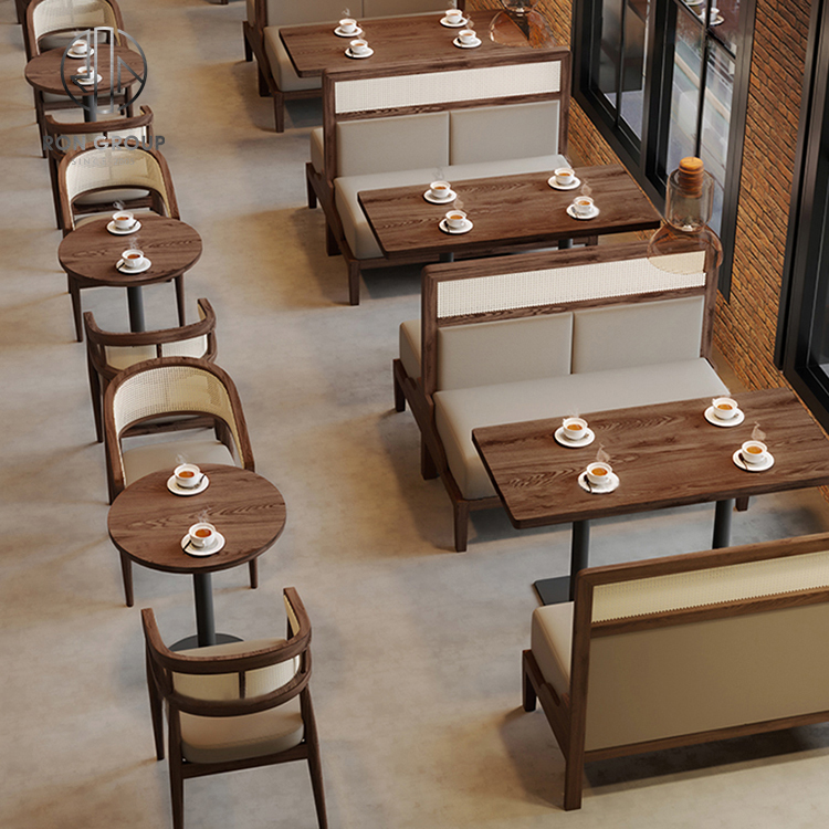 Modern Luxury Solid Wood Dining Furniture with Rattan Backrest Lounge Chair for Restaurant Hotel Coffee Shop or Cafe