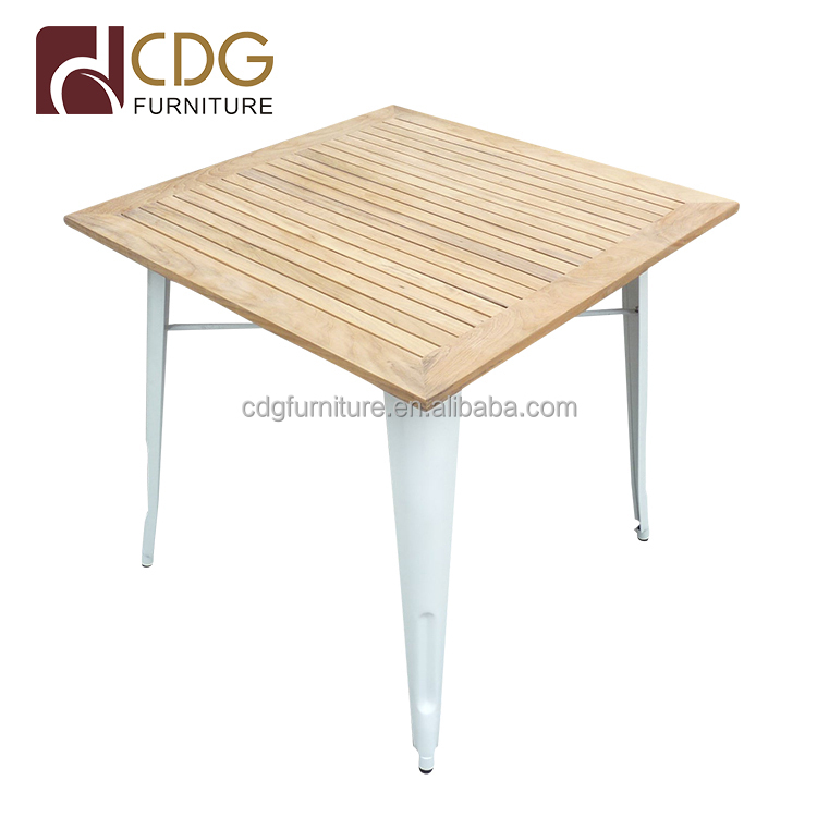 Cheap Industrial Wood Metal Cafe Shop Tables and Chairs Antique Style Commercial Furniture Restaurant Table Set