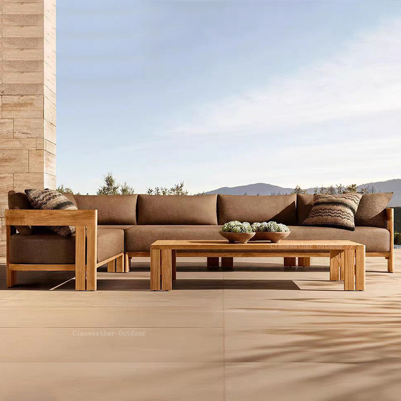 Modern Outdoor Teak Sofa Set Patio Combination Villa Leisure Furniture Waterproof Solid Wood Garden Terrace
