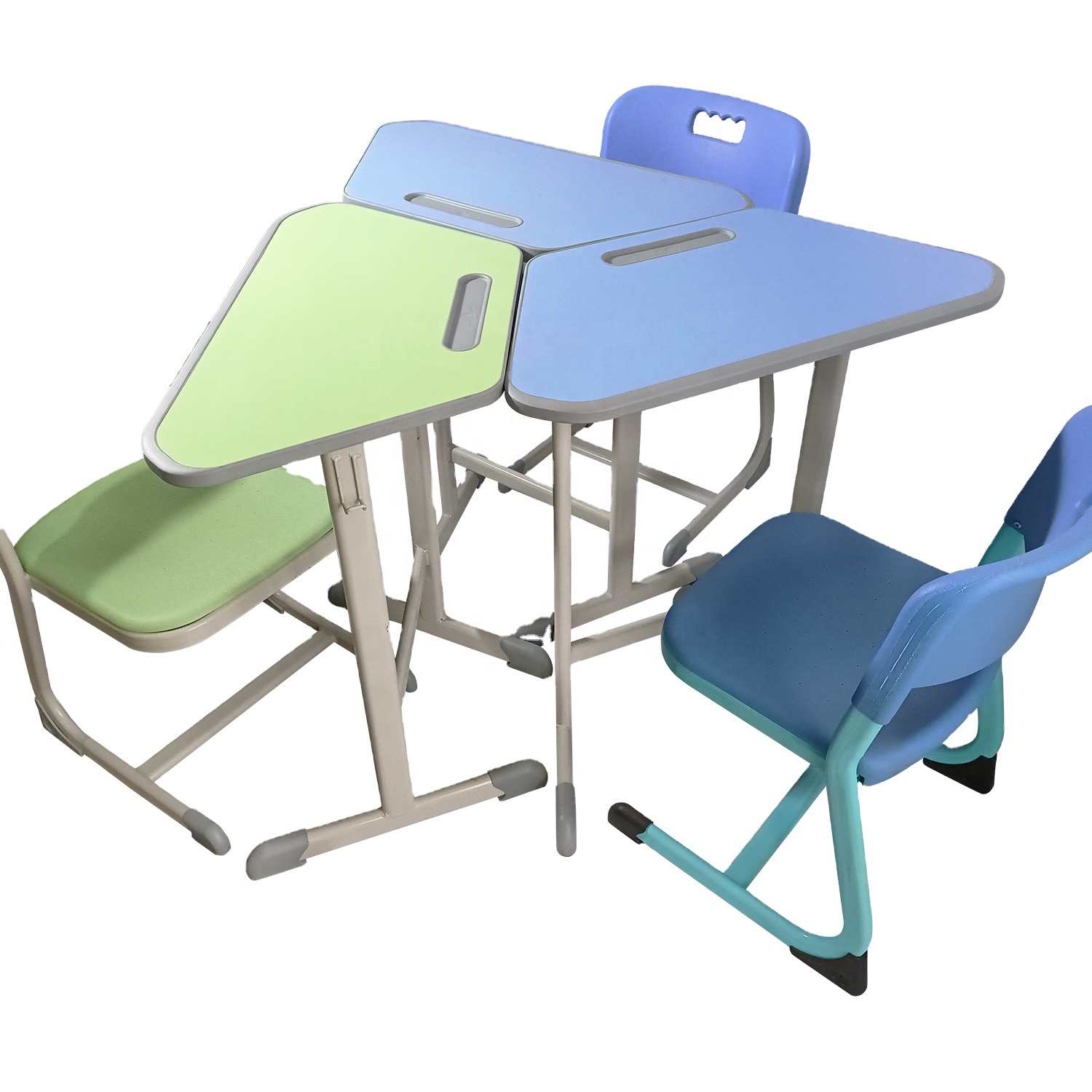 Hexagonal Cheap School Furniture Kid's Nursery Fixed Desk and Chair Guangzhou Factory