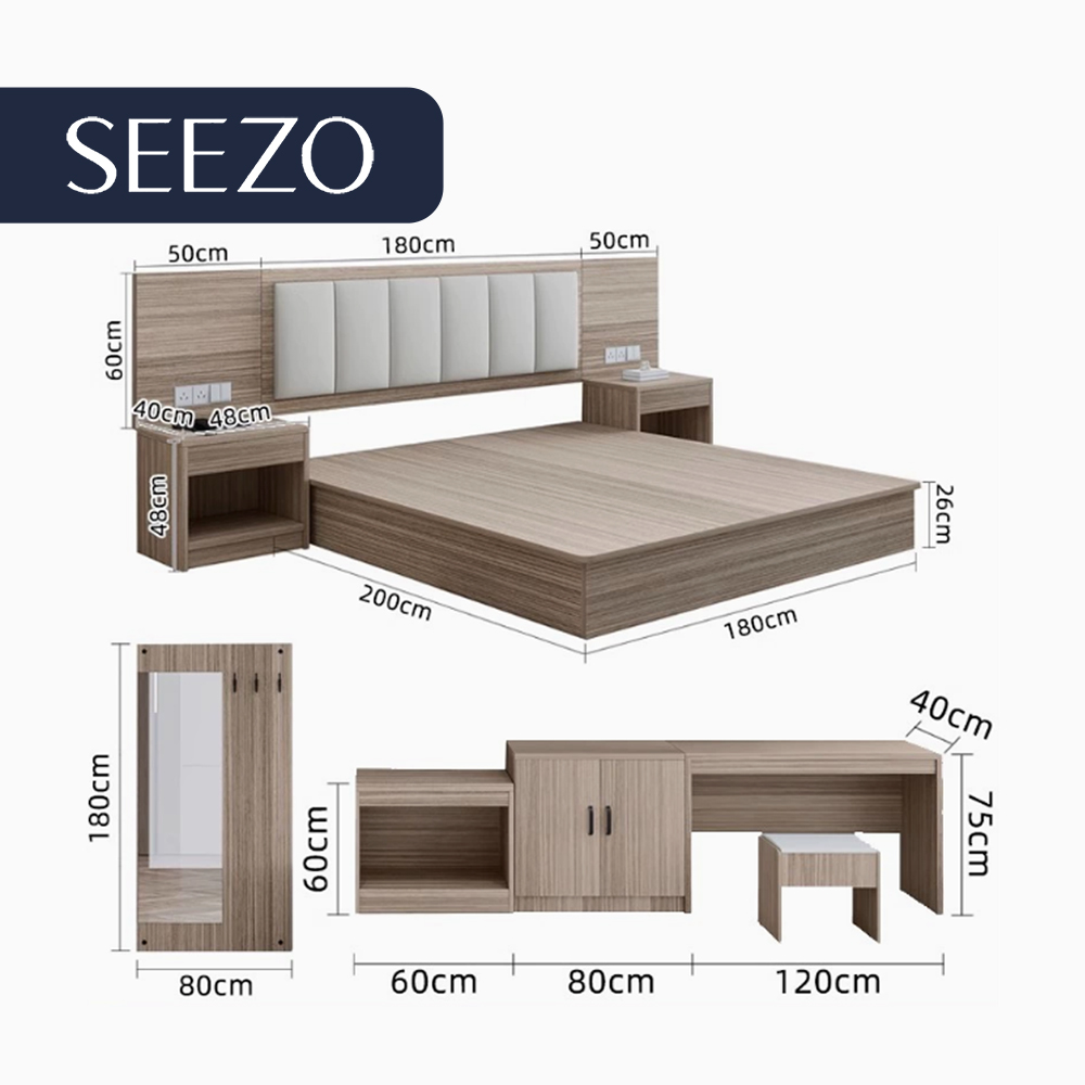 Modern Factory Wholesale Hotel Bedroom Furniture Set Single king Size Upholstered Custom Furniture Hotel Guest Room Wooden Set