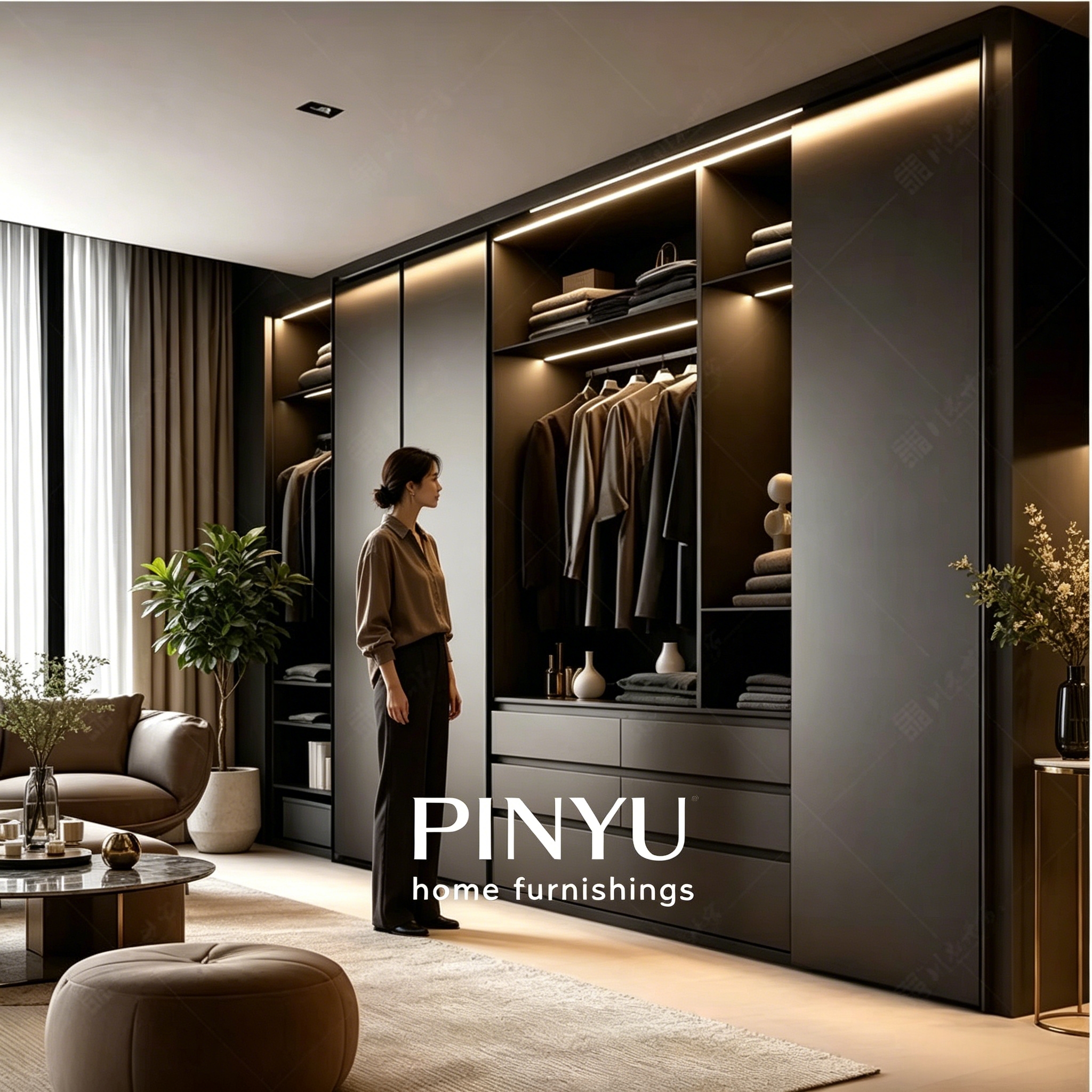 Light Luxury Composite Wood Entryway Shoe Cabinet Hallway Storage Bench Open Shelves Hidden Drawers LED Light