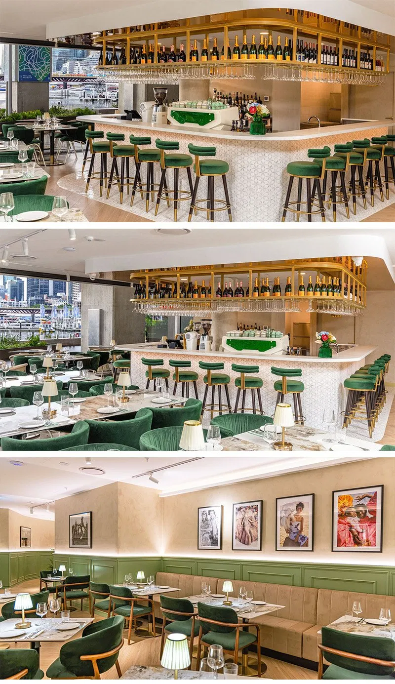 Bespoke Commercial Restaurant Furniture VIP Lounge Setup Curved Leather Booth Seating Round Marble Tables Accent Chairs