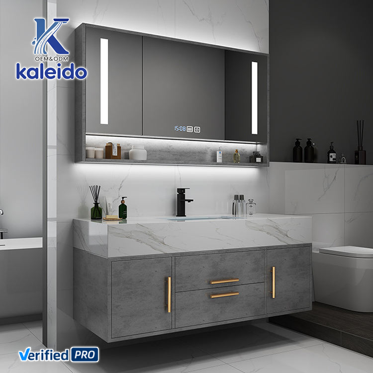2025 OEM Kaleido Modern customizable high-quality rock panel LED mirror bathroom sink combination for home cabinets