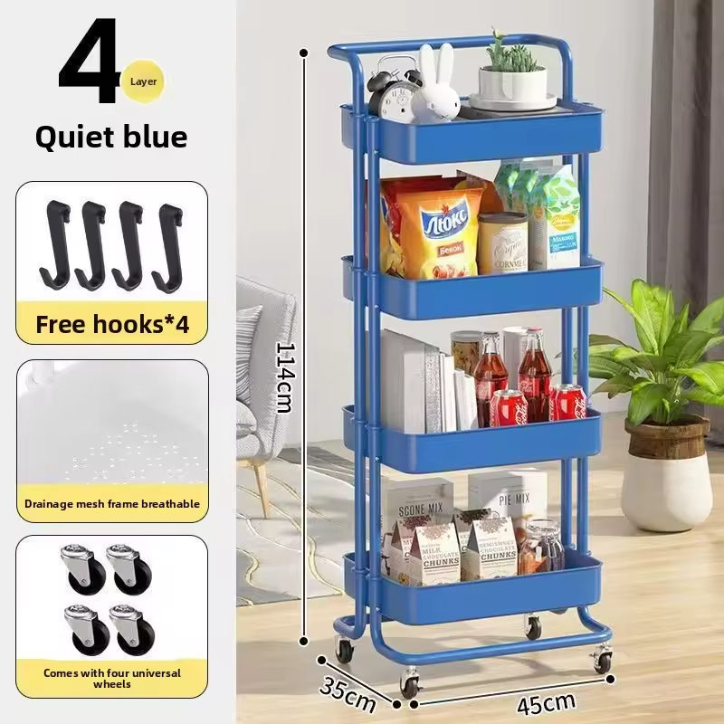 Mobile Kitchen Storage Rack with Multi-Tier Shelves for Living Room Organization