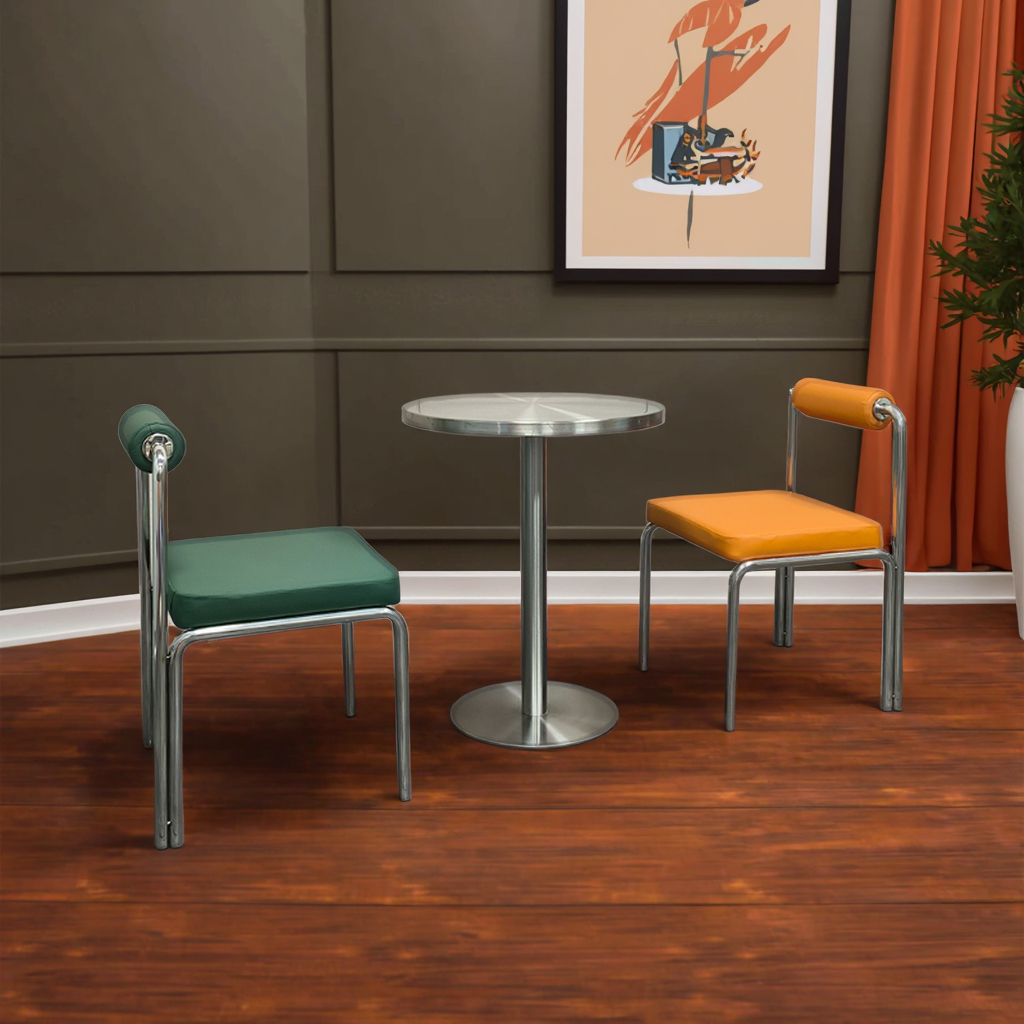 Modern Square Restaurant Furniture Diameter 50cm Stainless Steel Table Chair Combination for Milk Tea Shop Coffe Shop