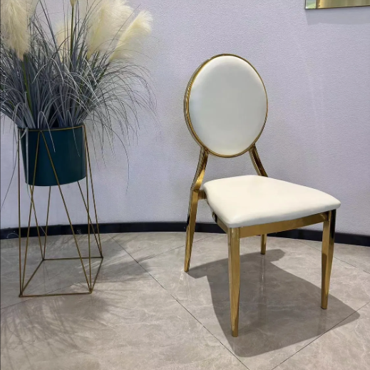 Luxury Modern Gold Stackable Stainless Steel Metal Back Dining Banquet Chair For Home Hotel Mall Use-Waterproof 5-Year Warranty