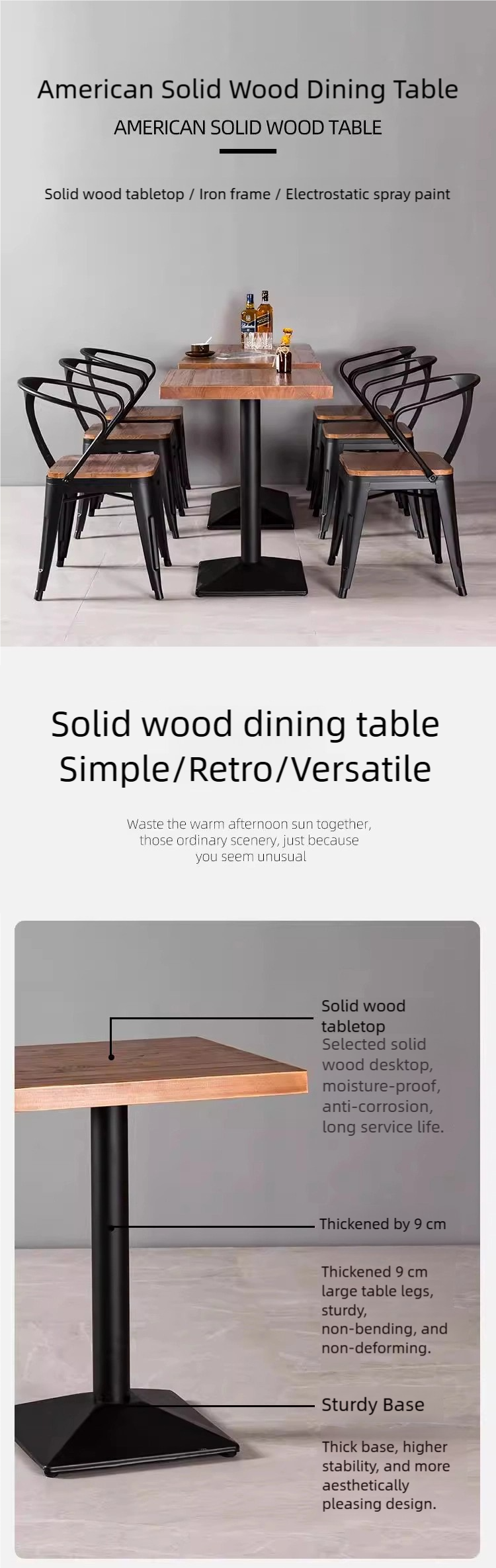 Retro Industrial Style Design Metal Frame bar Dining Table Dining Chairs Rectangular Wooden bar Restaurant Dining Table