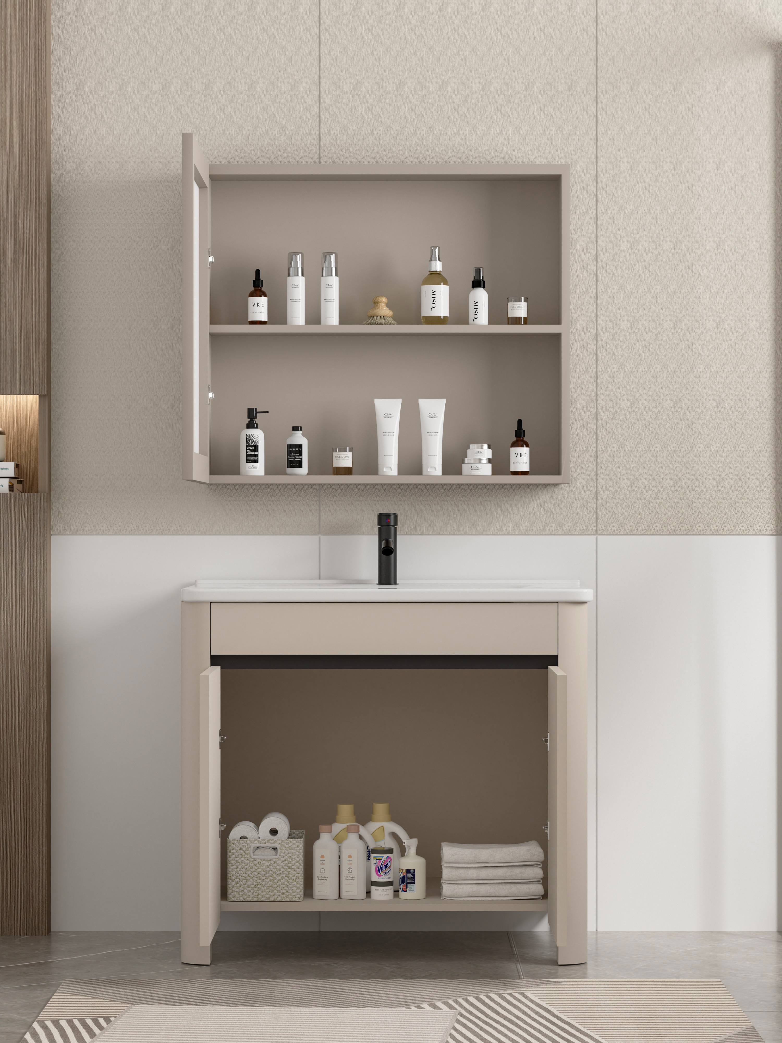 Modern Design Aluminium Bathroom Furniture Floor Mounted Washbasin Vanity Cabinets for Hotel Use