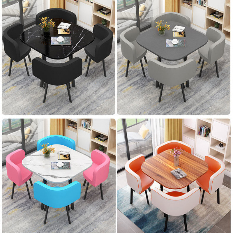 Modern 4-Seater Dining Table and Chair Set Economical Wooden Design for Cafe Shop or Living Room Space Saving
