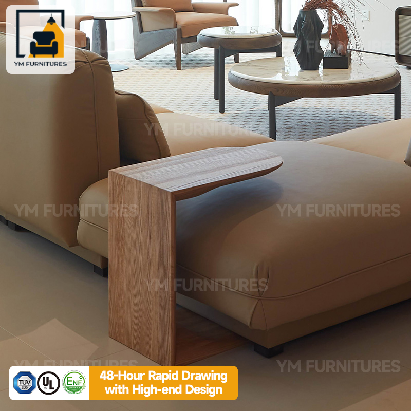 Banquet Lobby Decor Luxury Neutral Tone Leather Upholstered Accents Bespoke Premium L-Shape Sofa Furniture