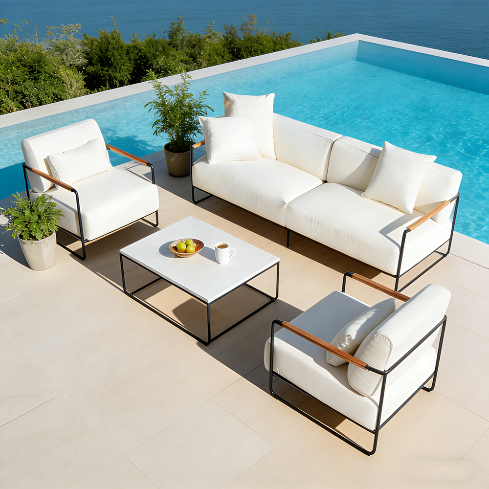 Modern Patio Garden Outdoor Furniture Waterproof Cushion Aluminum White Sofa Set for Courtyard