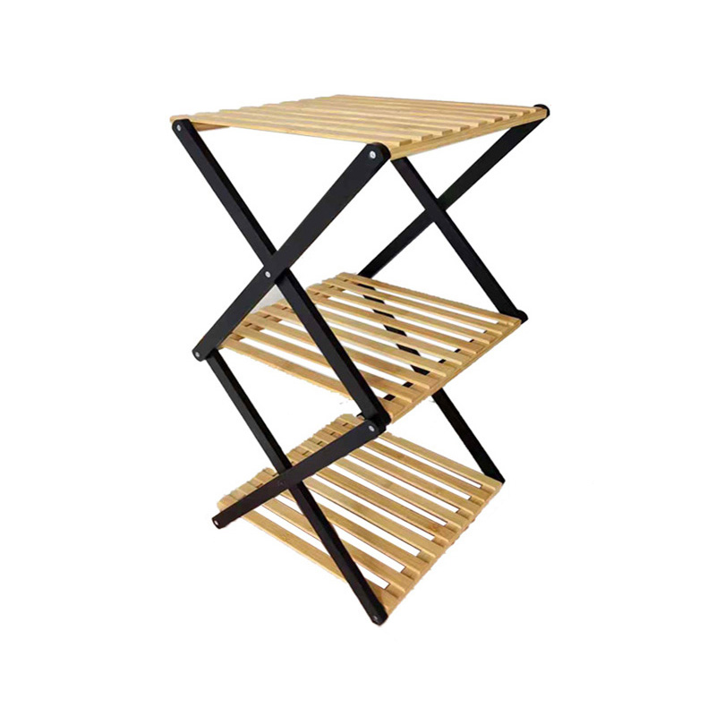 Multifunctional Triple-Layer Bamboo Wood Foldable Storage Shelf Rack for Flower or Shoes or Other Home Organization