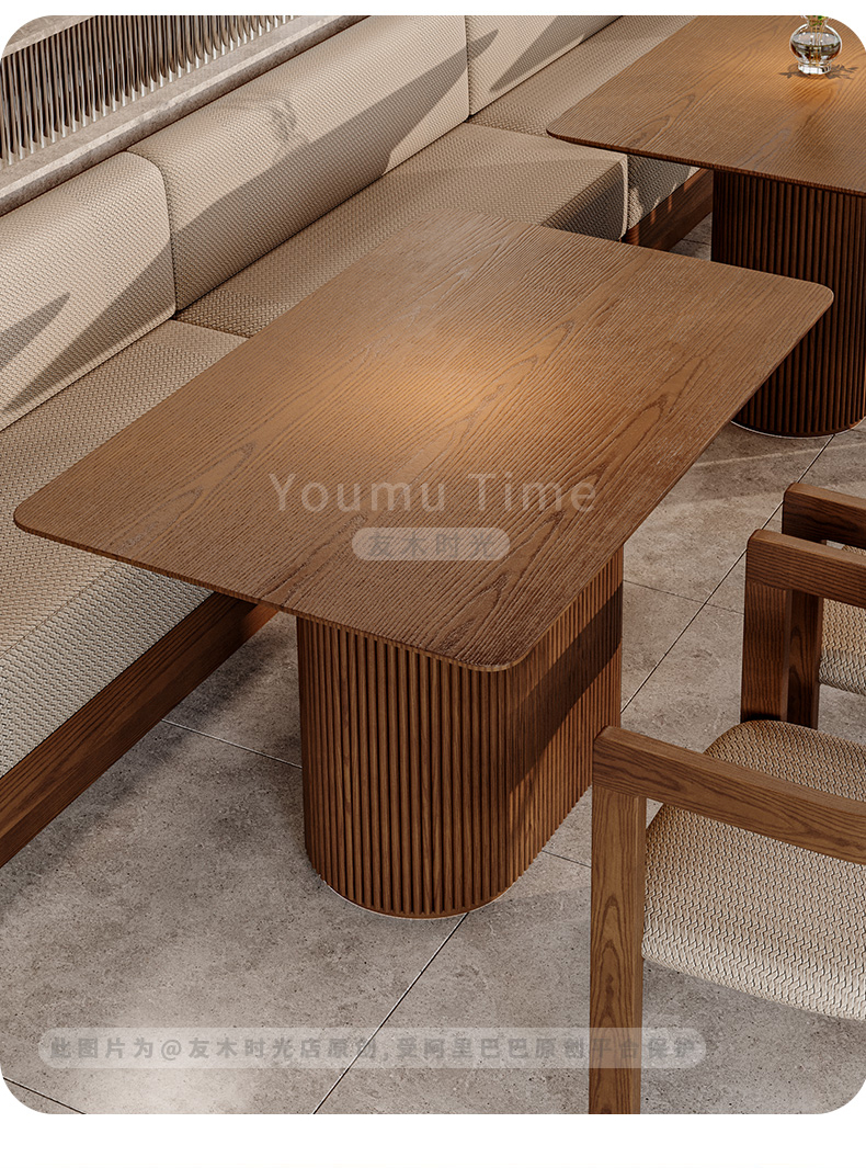 Commercial Restaurant Table and Chair Solid Wood Booth Sofa with Round Dining Table and Armchairs for Cafe and Restaurant