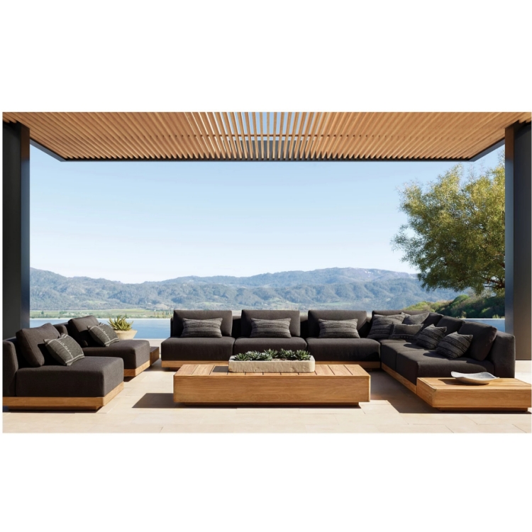 Hangkai Oem Outdoor Furniture Garden Sofa Teak Wood Sofa Set Teak Wood Patio Sofa And Coffee Table Set