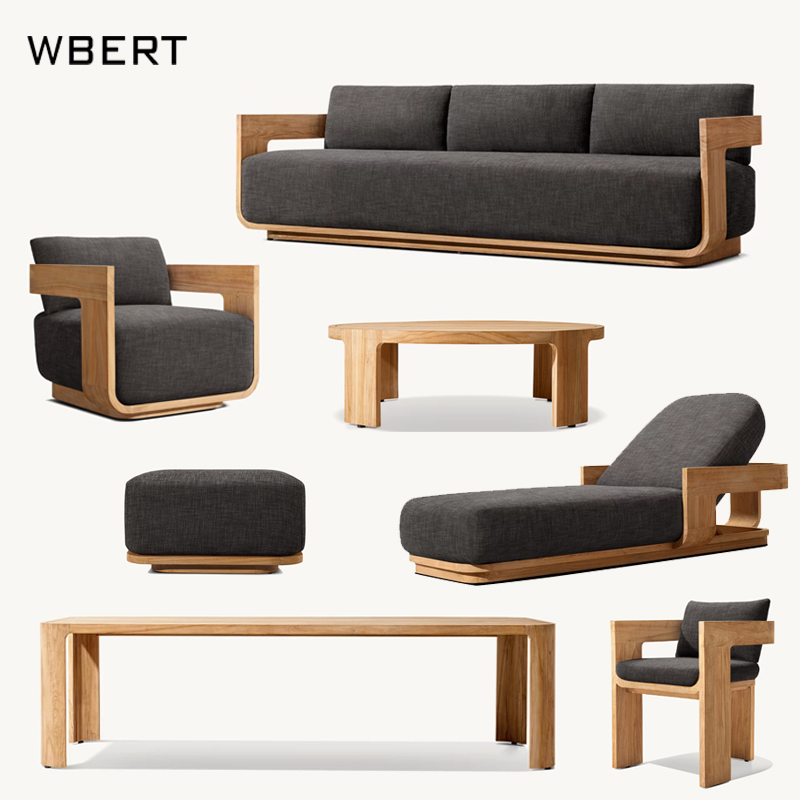 WBERT Balmain Teak Sofa Water Proof Linen Matira Customizable Colors Garden Sofa Set Teak Wood rh Outdoor Furniture Set