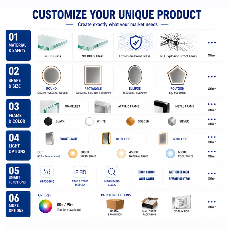 Joystar Round LED Illuminated Smart Bathroom Mirror With Smart Dimmable Touch Switch, Modern Hotel Toilet Mirror For Apartment