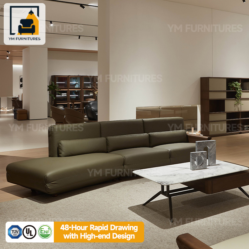 Wood Luxury Leather Sofa Furniture Ensemble with Accents Bespoke Upholstery Design for Villa Mansion Lounge Decor
