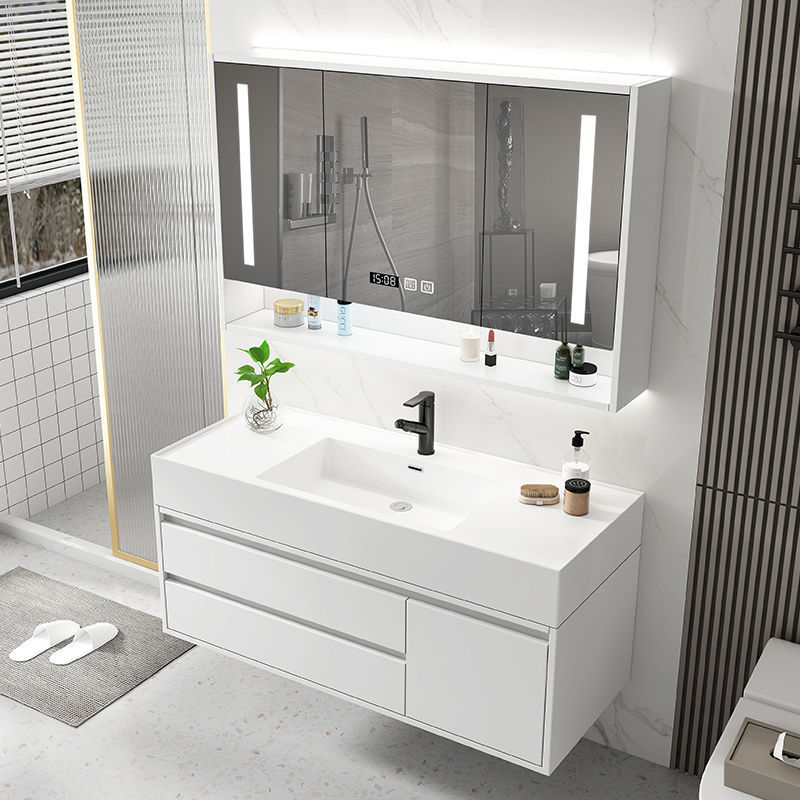 Home Apartment Hotel Luxury Design Ceramic Vanity Basin Modern Vanity Set Bathroom and Kitchen Furniture with LED Smart Mirror
