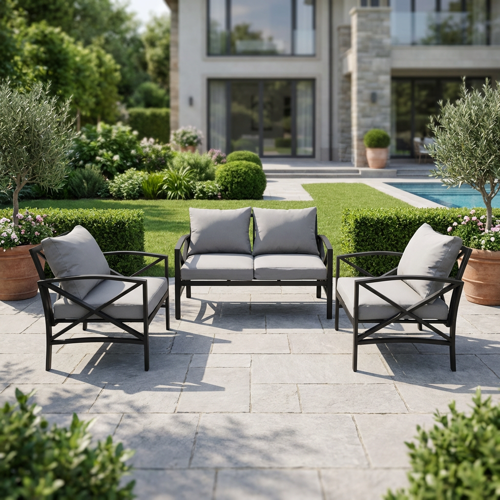 Modern Comfortable Outdoor Patio Sofa Set Stainless Steel Garden Furniture All-Weather Waterproof 6-Seater for Villa Courtyard