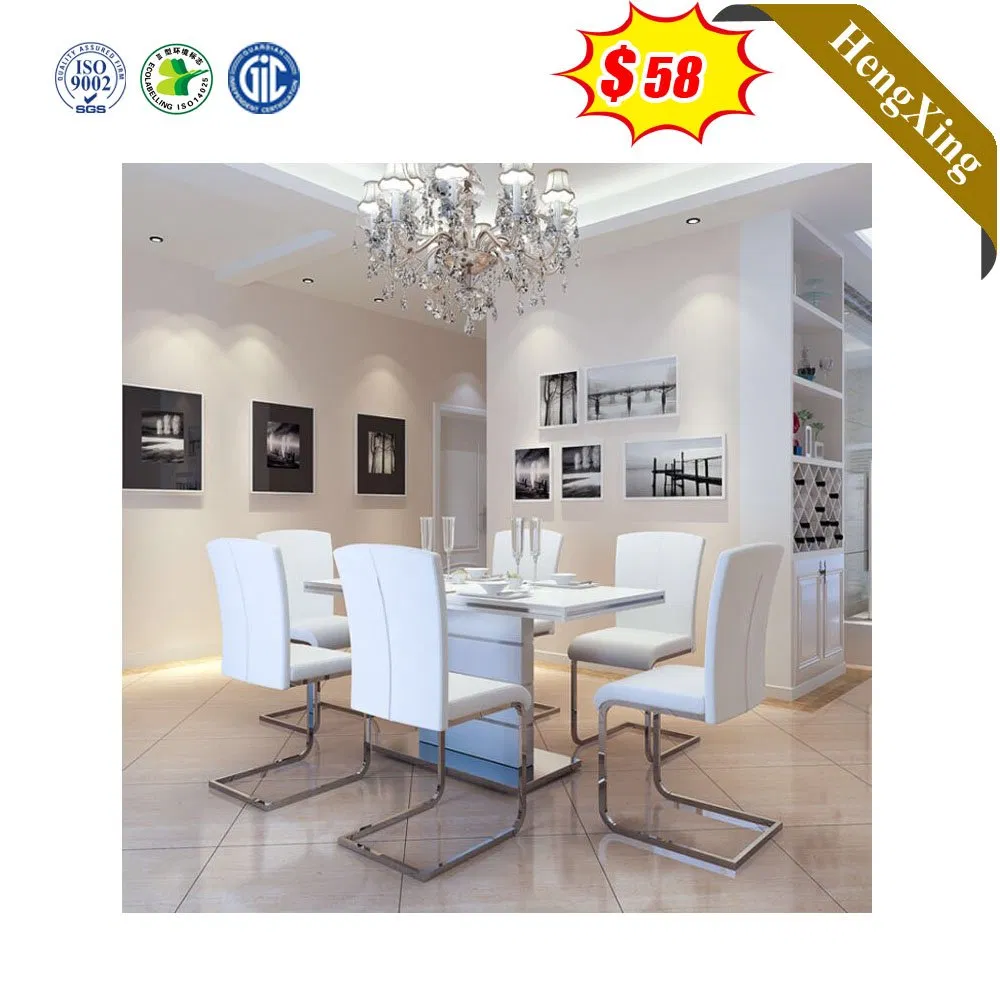 White Modern Home Living Room Table Square Glass Dining Table Furniture Set