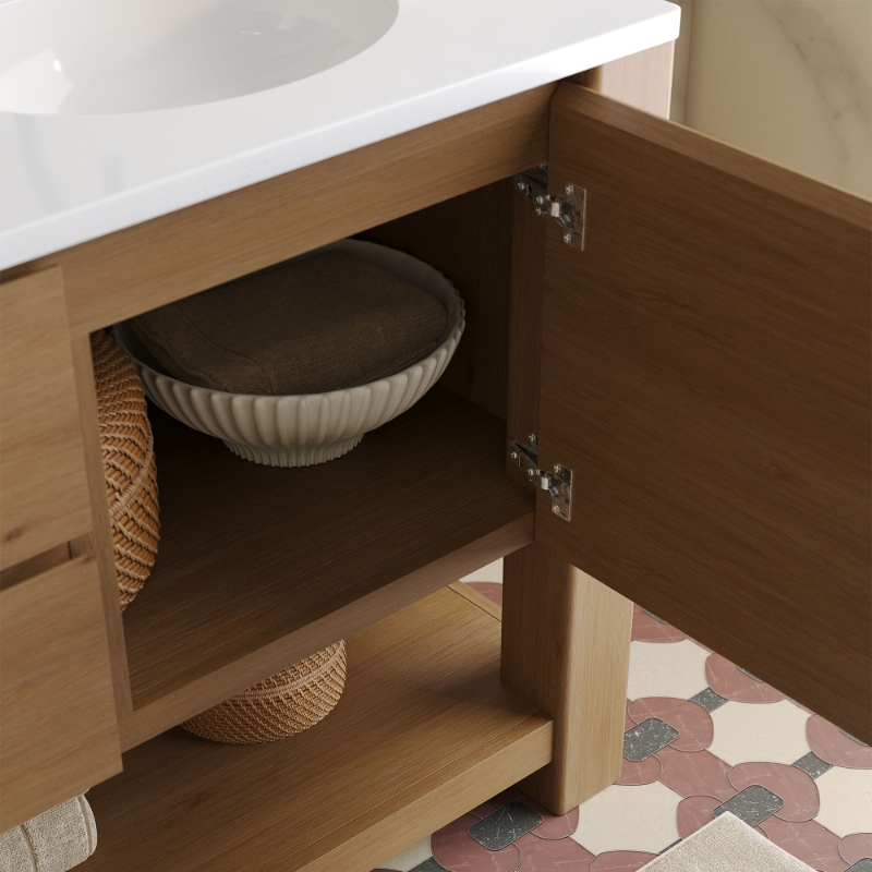 Customized Wooden Panel Bathroom Vanity Cabinet Furniture With Single and Double Sinks and Half Moon Mirror for Hotel Bathroom