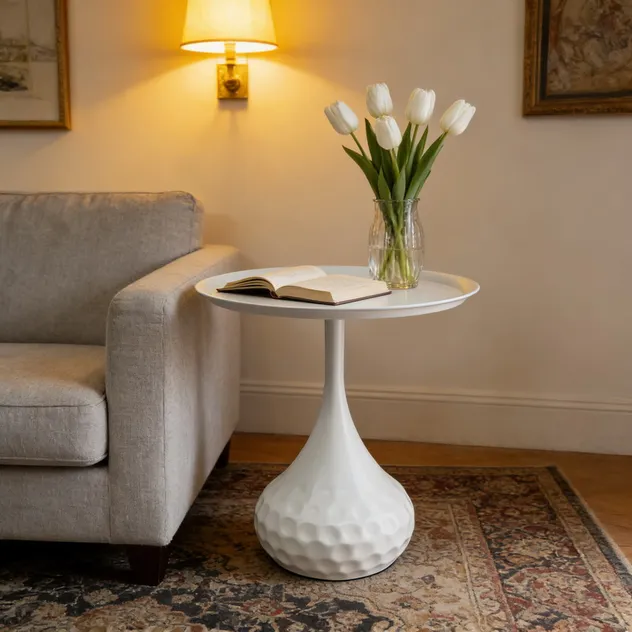 White Modern Side Table Minimalist Pedestal Accent Table Round End Table for Living Room Bedroom Home Decor
