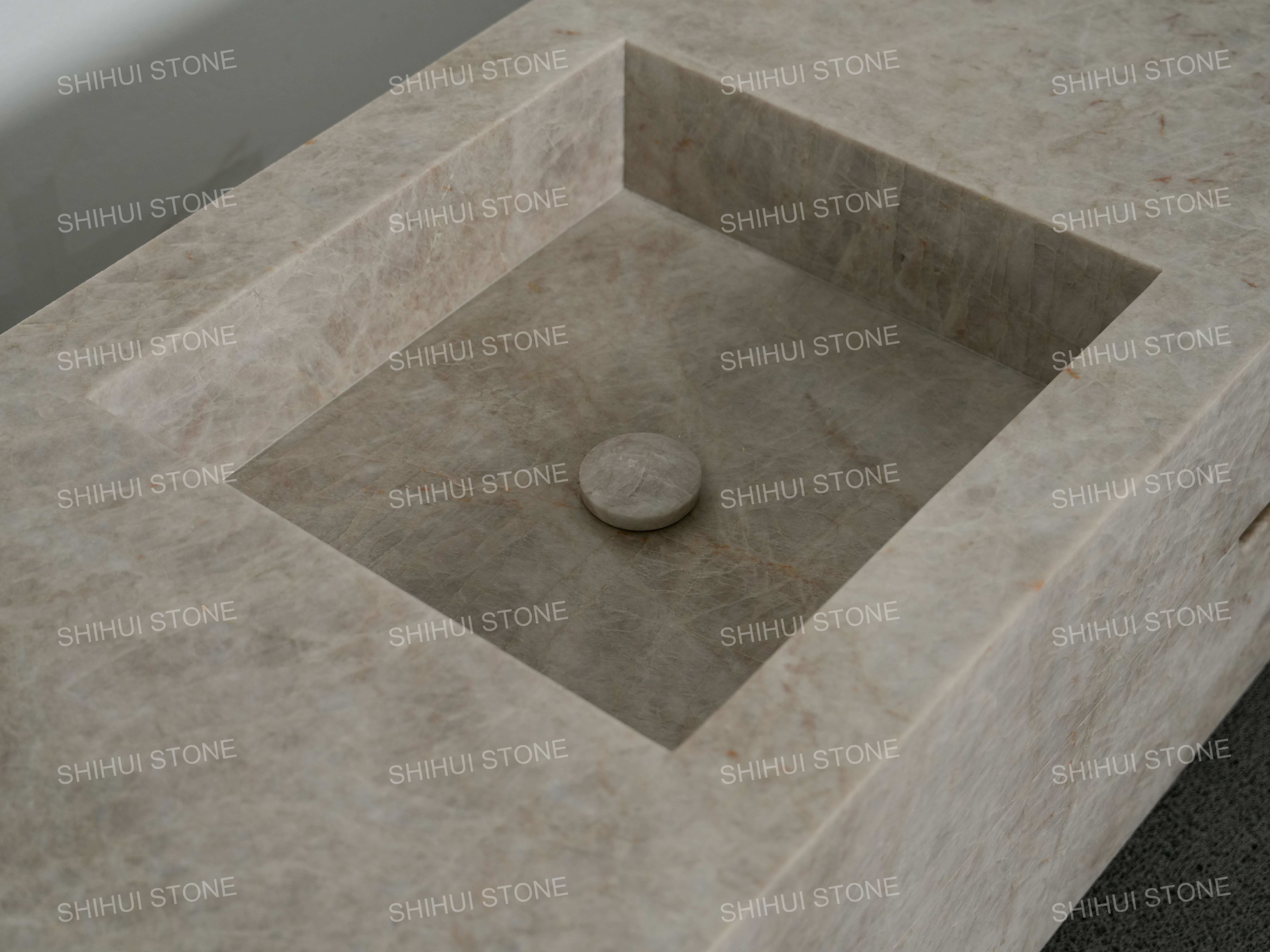 SH STONE Modern Design Taj Mahal Quartzite Bathroom Vanity Wall-mount Hotel Villa Single Wash Basin with Drawers