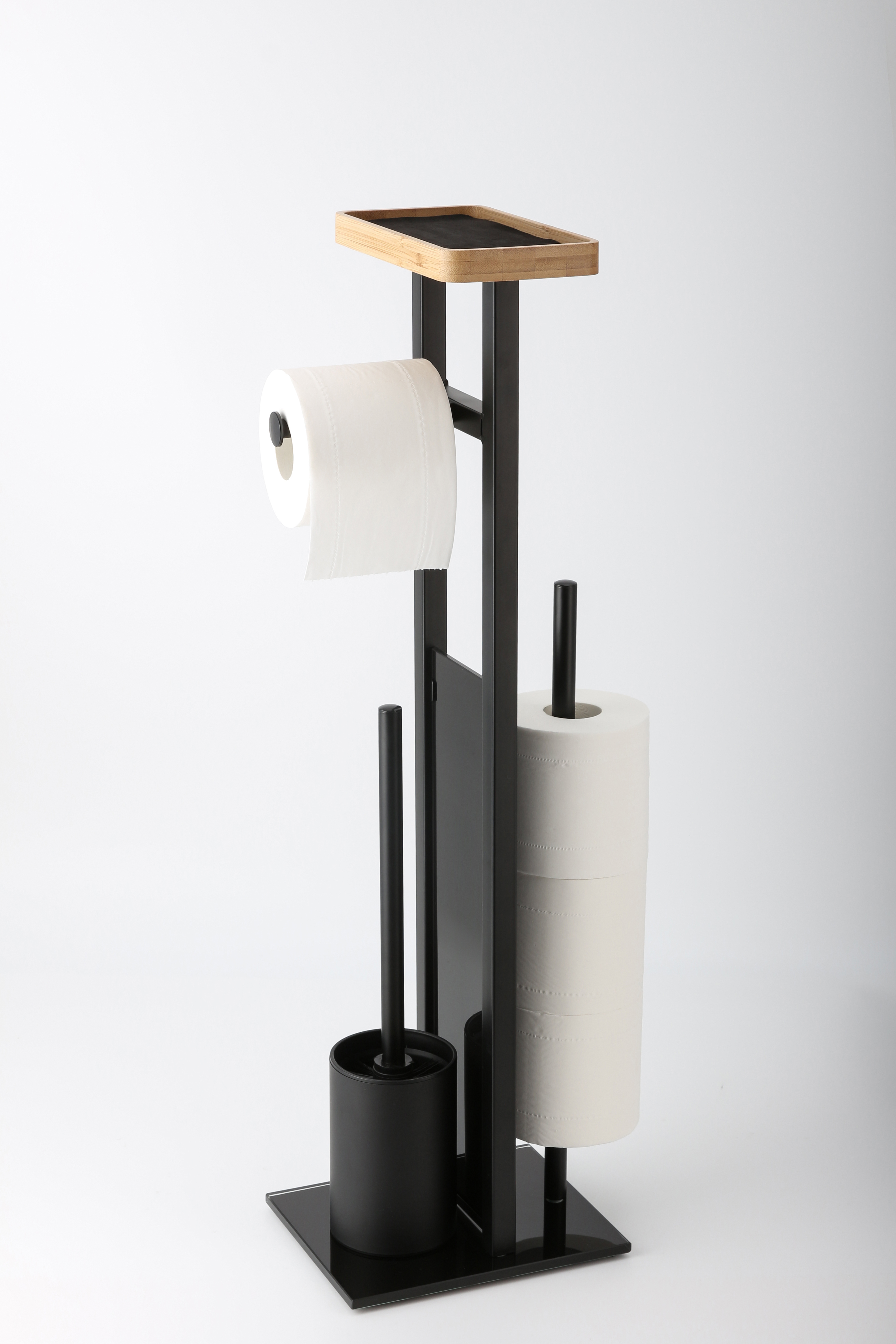 Modern Eco-Friendly Stainless Steel Bathroom Set Black Standing Tissue Holder Toilet Brush For Hotel Dining Use Living Room