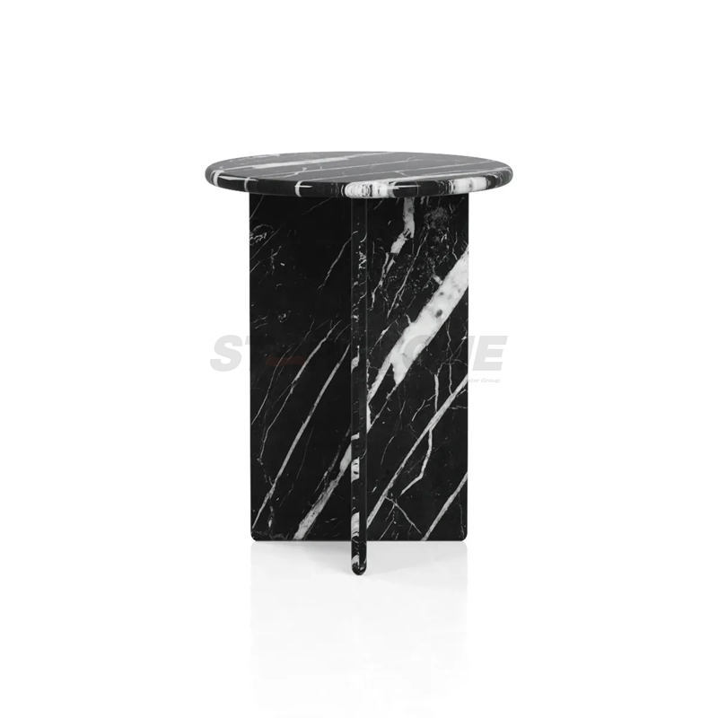Modern Luxury Marble Side Table Round Sofa Corner End Table Black Stone Accent Table for Living Room Home Furniture Decor
