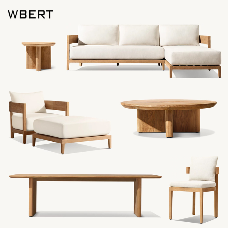 WBERT Balmain Teak Sofa Water Proof Linen Matira Customizable Colors Garden Sofa Set Teak Wood rh Outdoor Furniture Set