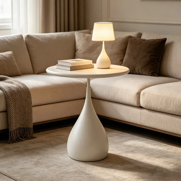 White Modern Side Table Minimalist Pedestal Accent Table Round End Table for Living Room Bedroom Home Decor