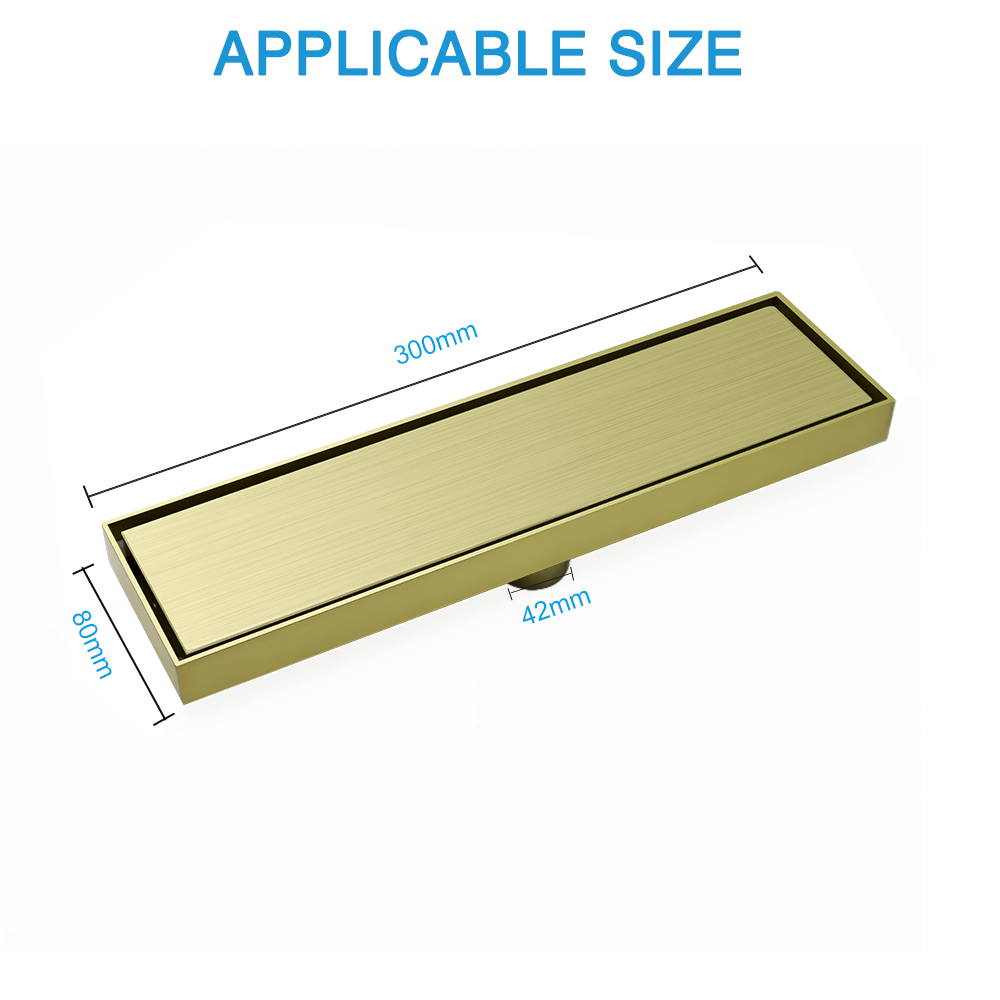 Brushed Gold Linear Bathroom Floor Drain 304 Stainless Steel Long Linear Shower Bathroom Floor Drain