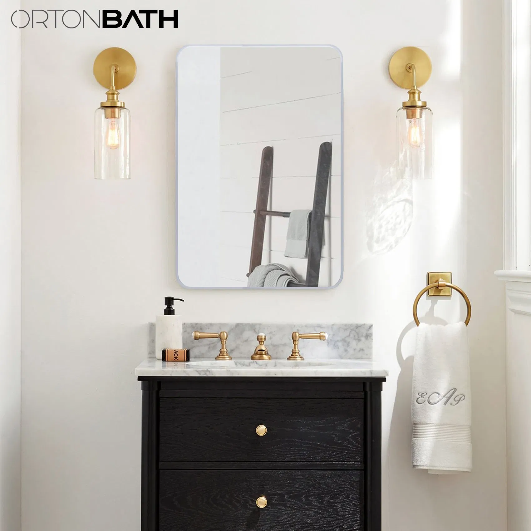 Ortonbath1 Framed Wall Mirror, 26 X 32mm, Black, Traditional Dark Accent Mirror for Home Decor Modern Frame Bathroom Mirror
