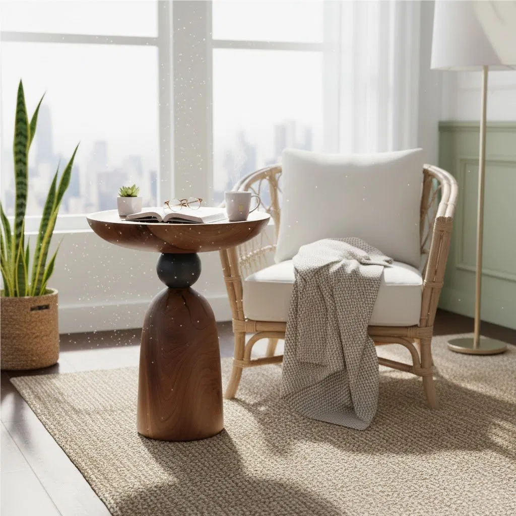 Unique Natural Wood Accent Table, Organic Pedestal Shape for Living Room Decor