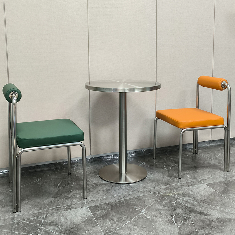 Modern Square Restaurant Furniture Diameter 50cm Stainless Steel Table Chair Combination for Milk Tea Shop Coffe Shop
