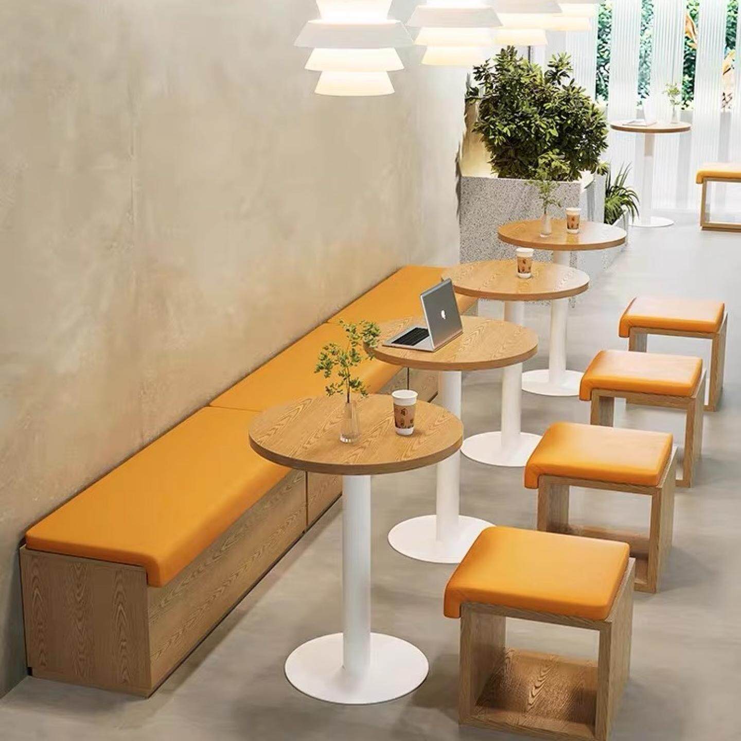 French High-end Restaurant Table and Chair Set Stool Against the Wall Customized Coffee Shop Long Card Seat Sofa