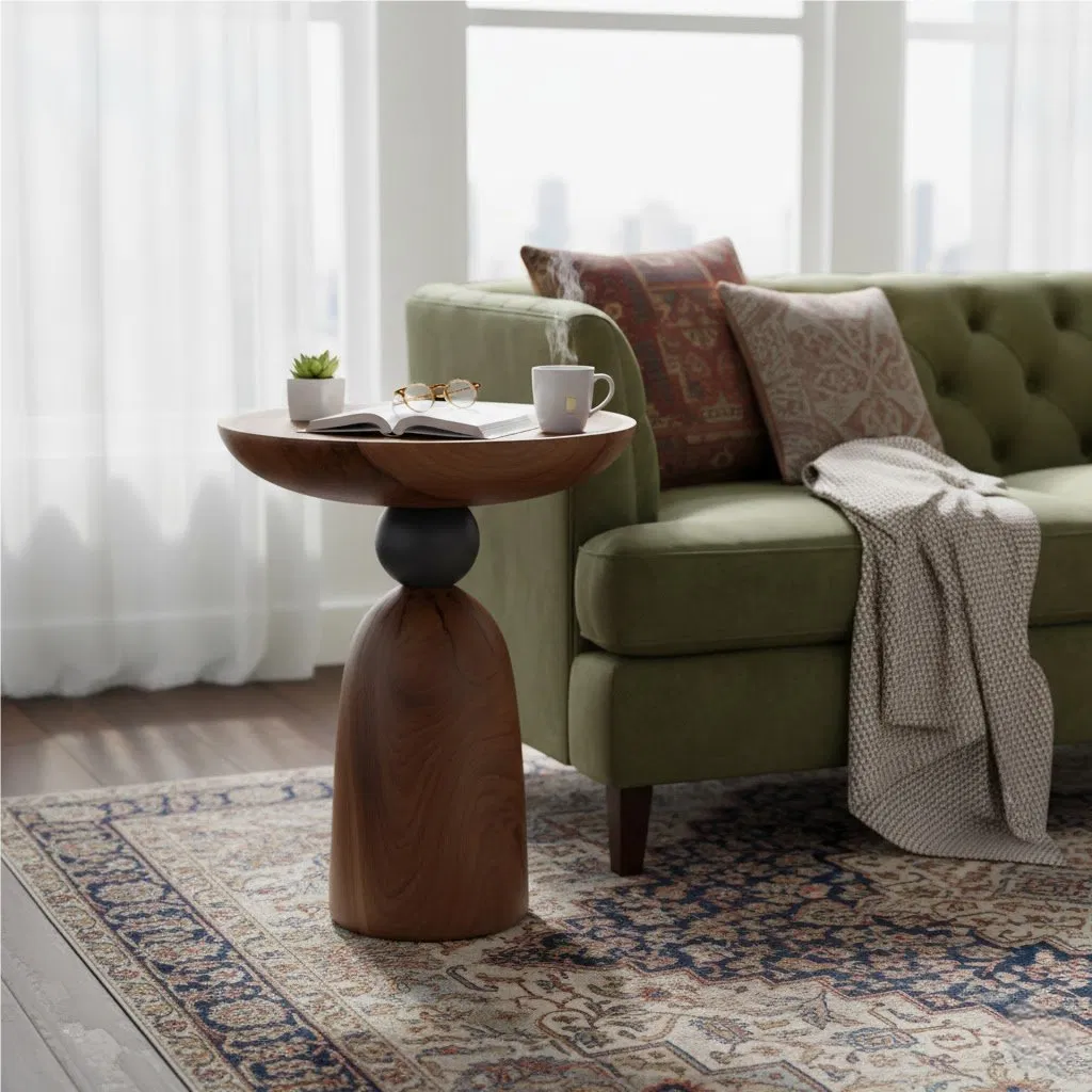 Unique Natural Wood Accent Table, Organic Pedestal Shape for Living Room Decor