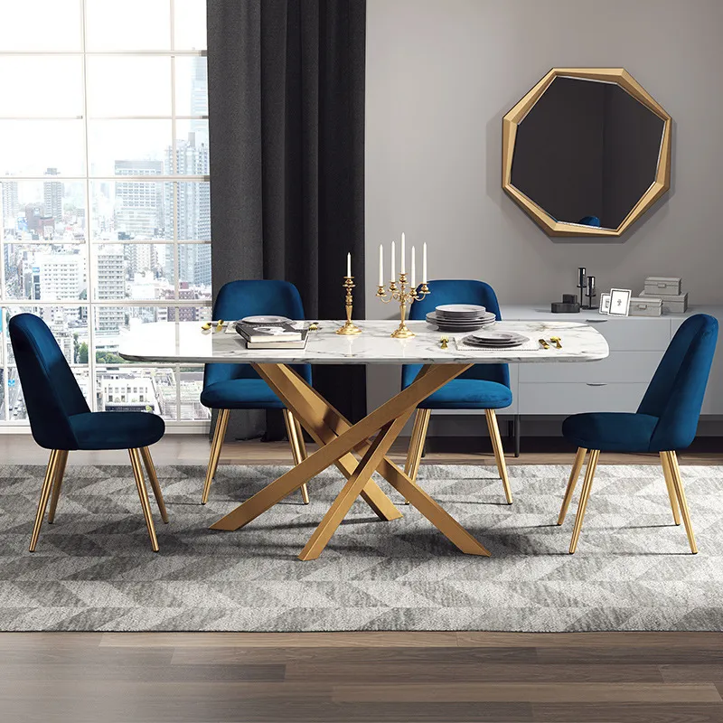 Golden Stainless Steel Leg Italian Luxury Marble Top 12 Seater Dining Table Set Dining Room Furniture
