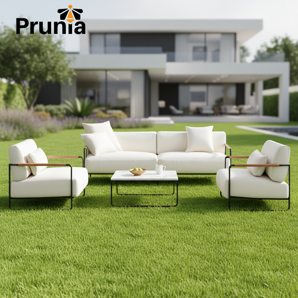 Modern Patio Garden Outdoor Furniture Waterproof Cushion Aluminum White Sofa Set for Courtyard